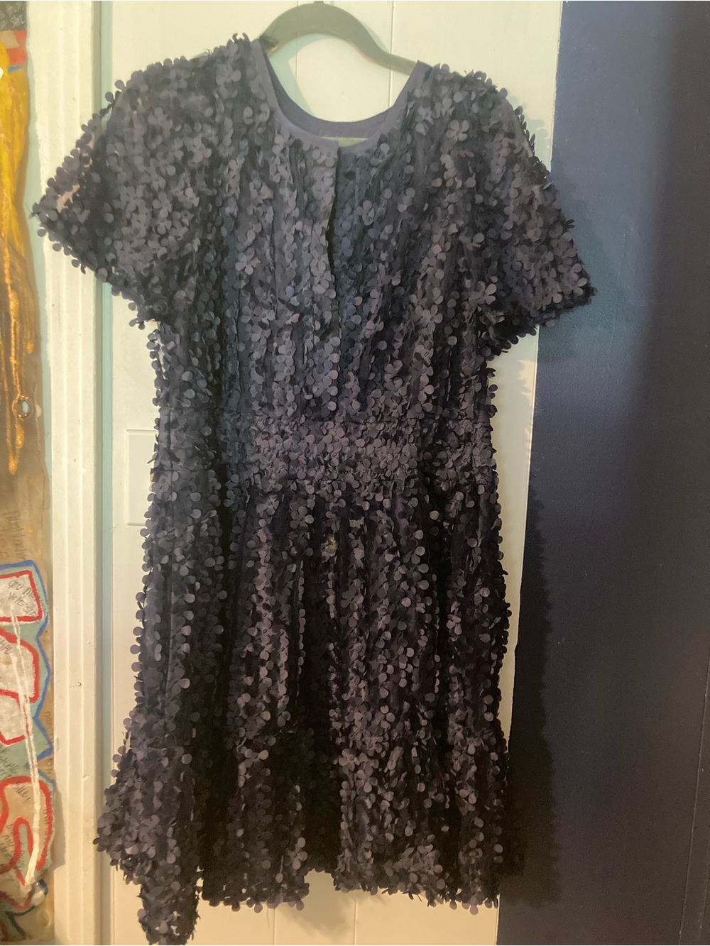Anthropologie Navy Textured Dot Midi Dress